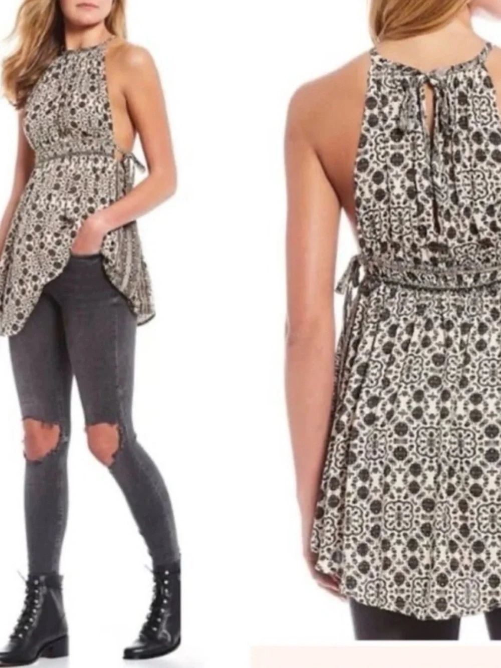 Free People Printed Midsummers Day Halter Mini Dress or Top - Picture 4 of 15